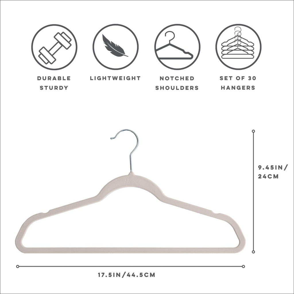 3 Sprouts Adult Velvet Hangers, Non Slip Felt Hanger Set, Cream, 30 Pack