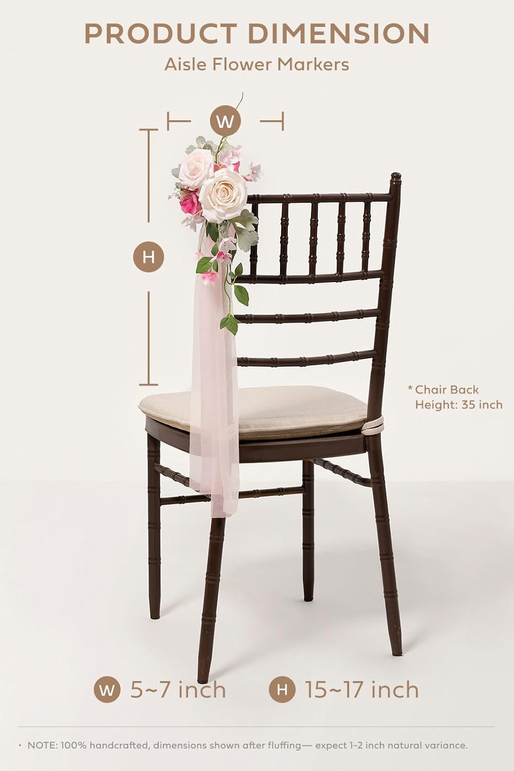 Ling's moment Pew Decorations for Weddings, Berry Pink Aisle Chair Flowers