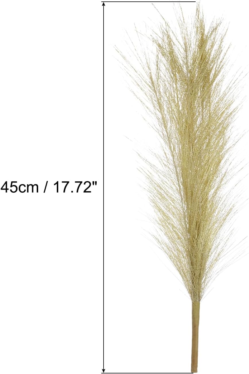 MECCANIXITY 1Pcs Faux Pampas Grass Small 45cm/17.7" Fake Fluffy Pampas Grass 7 Branches Artificial Vase Filler for Home Office Vase Wedding Decoration Gold