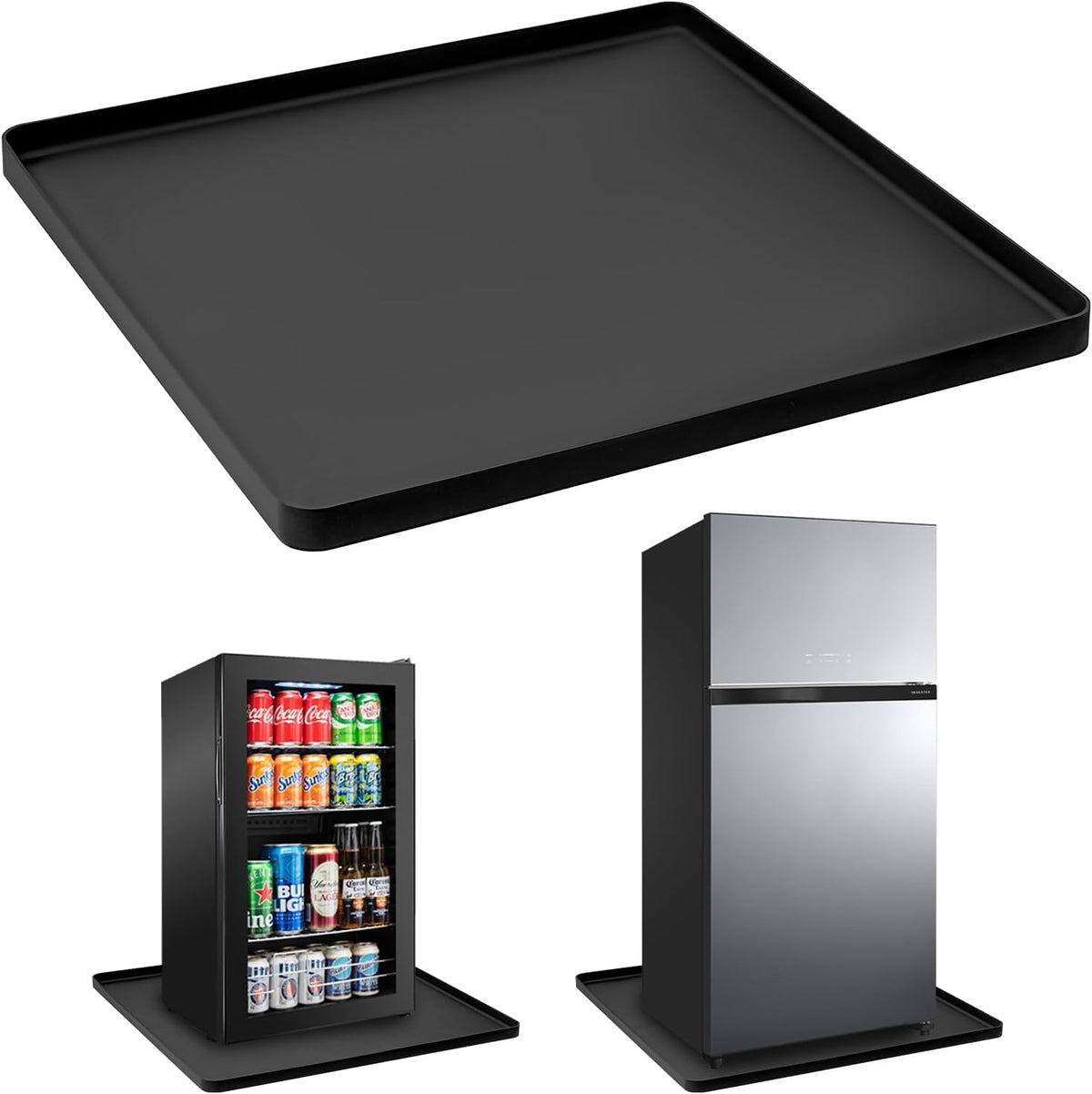 Mini Fridge Silicone Mat with Raised Edge, 25.6''x23.6'' Under Refrigerator Mat, Mini Fridge Drip Pan Prevent Water Leakage and Floor Damage, Leakproof Mat for Under Small Fridge Refrigerator Freezer