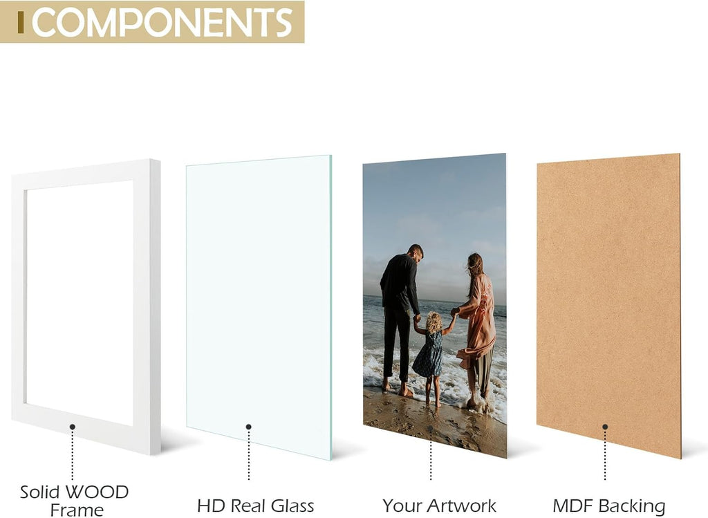 Golden State Art 8x10 White Picture Frame,Solid Wood&Real Glass,Fit 8x10