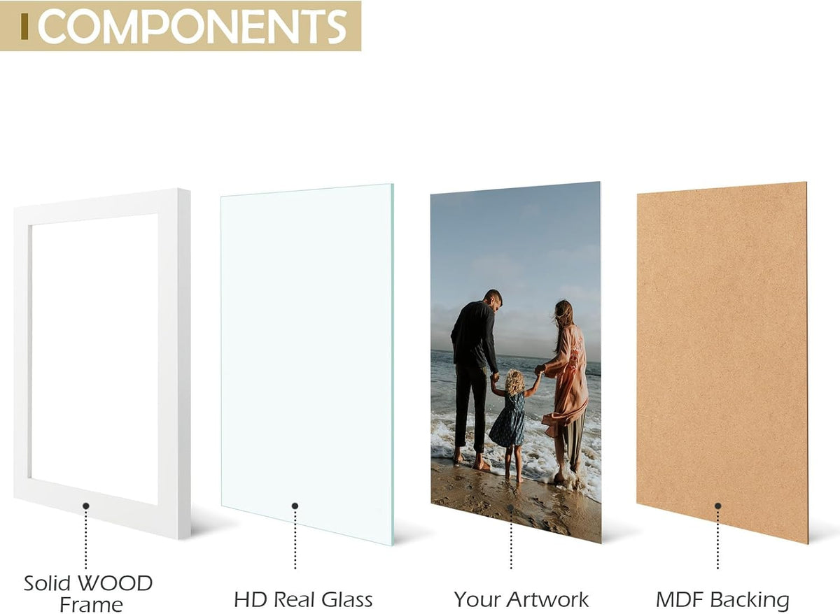 Golden State Art 8x10 White Picture Frame,Solid Wood&Real Glass,Fit 8x10