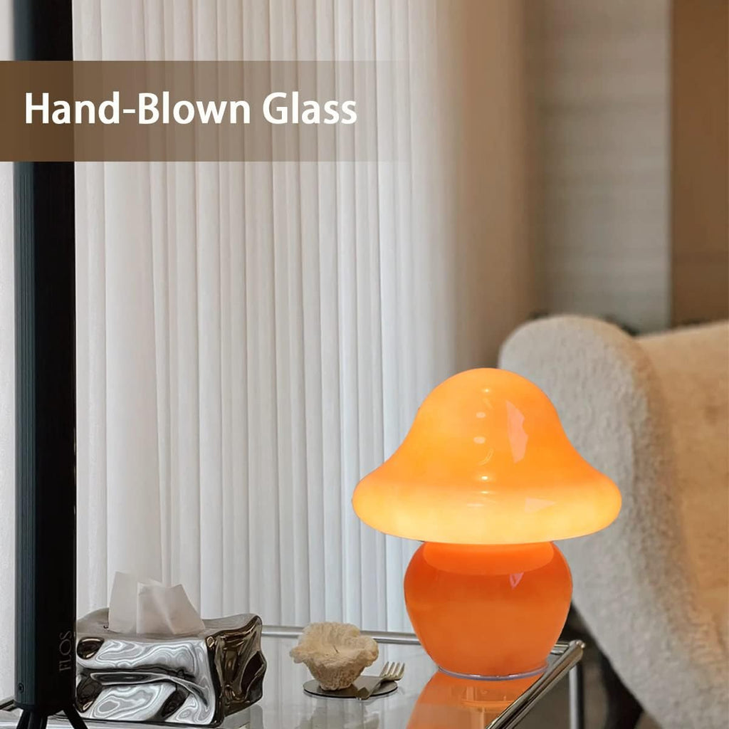 HEQET Mushroom Lamp Orange Glass Mushroom Table Lamp for Bedrooms, Living Room, Aesthetic Lamps for Bedroom, Cute Bedside Lamp