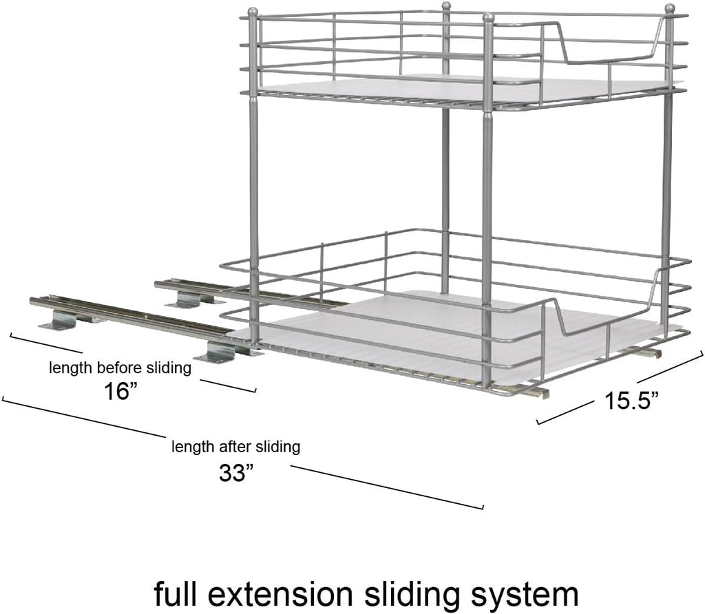Household Essentials Brushed Steel & Plastic Two-Tier Pantry Organizer, Silver