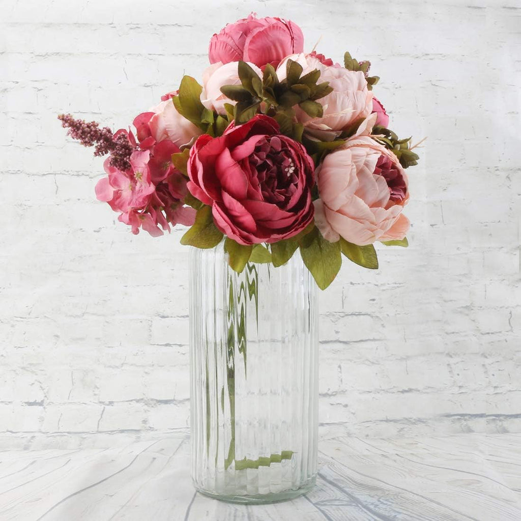 Silk Peony Bouquet Vintage Artificial Peonies Flower for Home Wedding Party Decor (1pcs, Dark Pink)