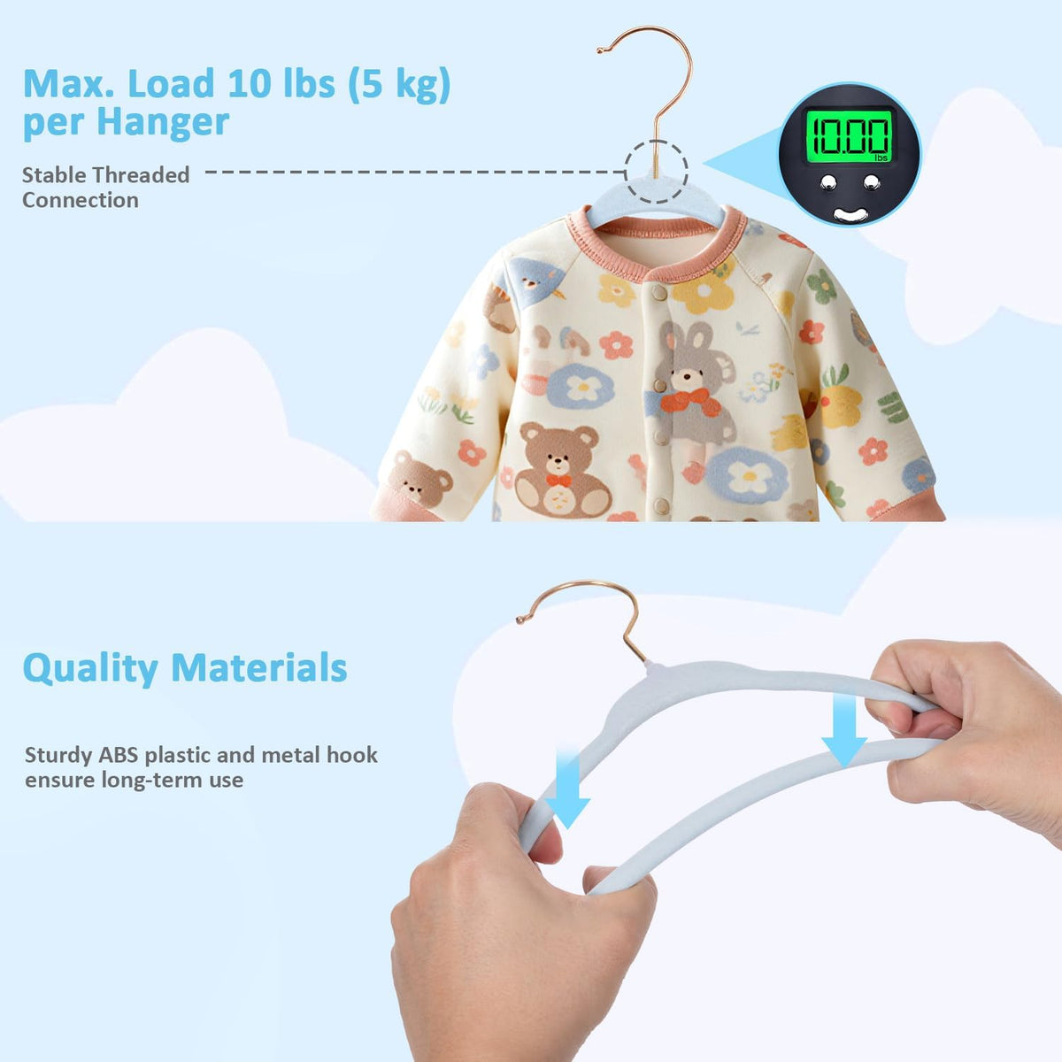 Tonswachic Baby Closet Hanger, Infant&Toddler Felt Hanger,11", Blue,30 Pack