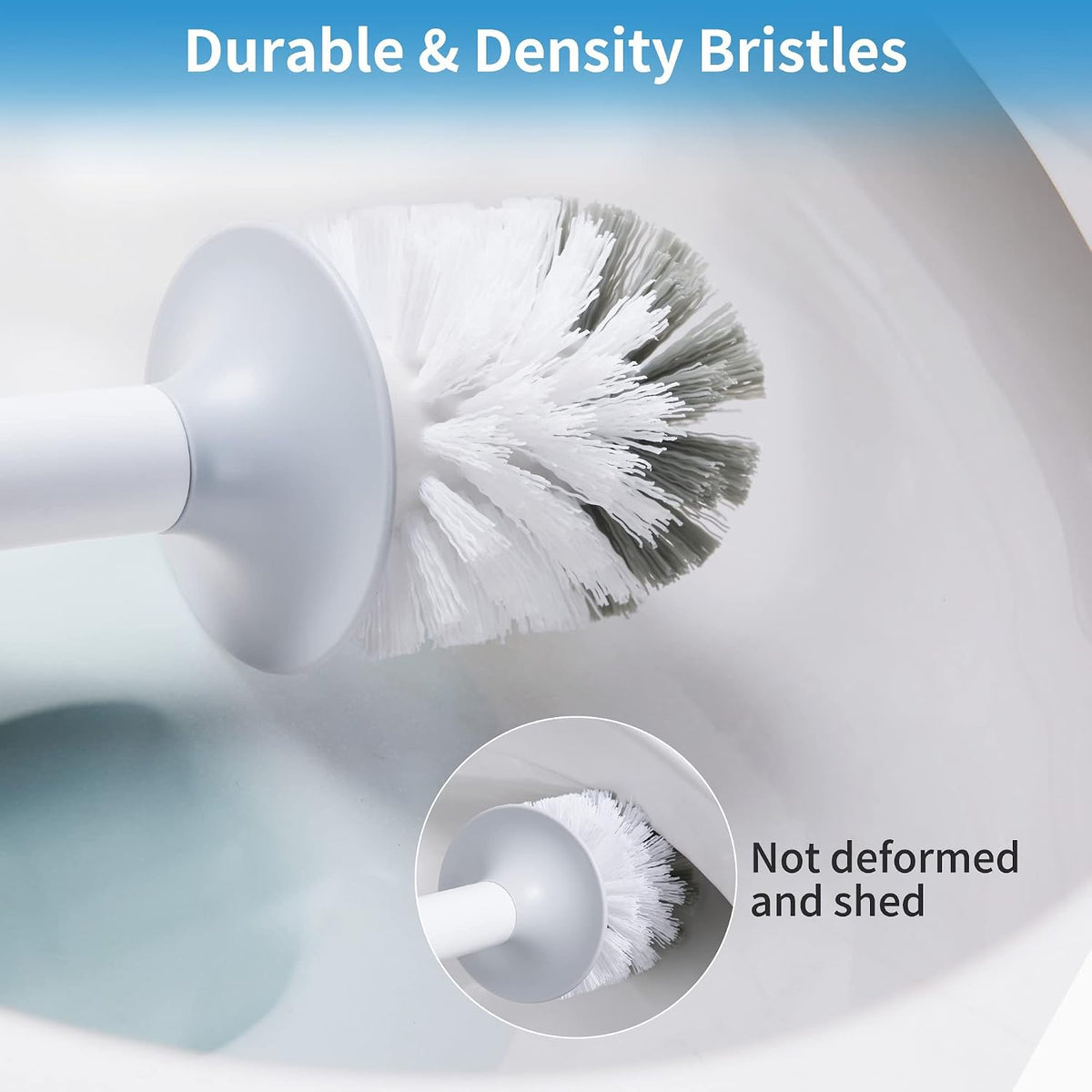 BOOMJOY Toilet Bowl Brush and Holder - Durable Head Toilet Cleaner Brush with Dense Bristles & Clear Base for Bathroom Deep Cleaning - Household Cleaning Accessories - White