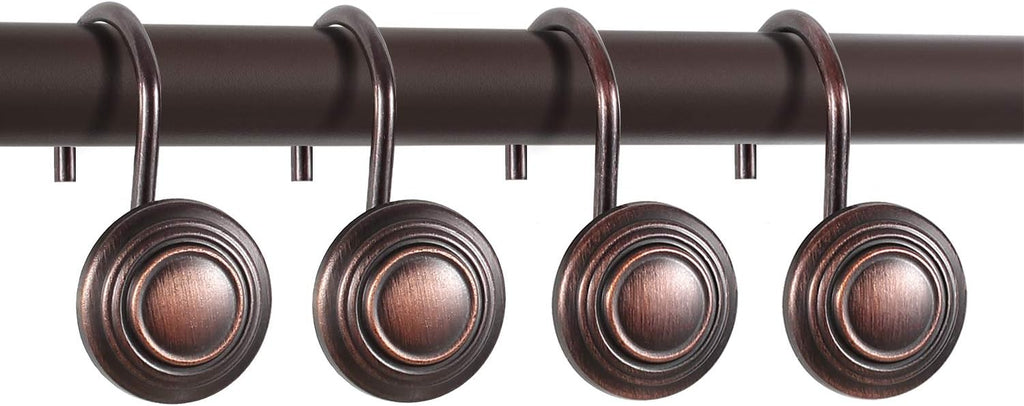 CHICTIE Bronze Shower Curtain Hooks - Oil Rubbed,Set of 12 Circle Decorative Shower Curtain Rings,Metal Rustproof Shower Curtain Hooks for Bathroom(Oil-Rubbed Bronze)