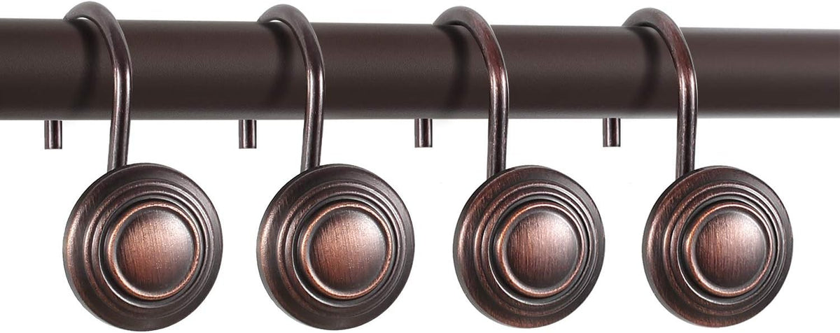 CHICTIE Bronze Shower Curtain Hooks - Oil Rubbed,Set of 12 Circle Decorative Shower Curtain Rings,Metal Rustproof Shower Curtain Hooks for Bathroom(Oil-Rubbed Bronze)