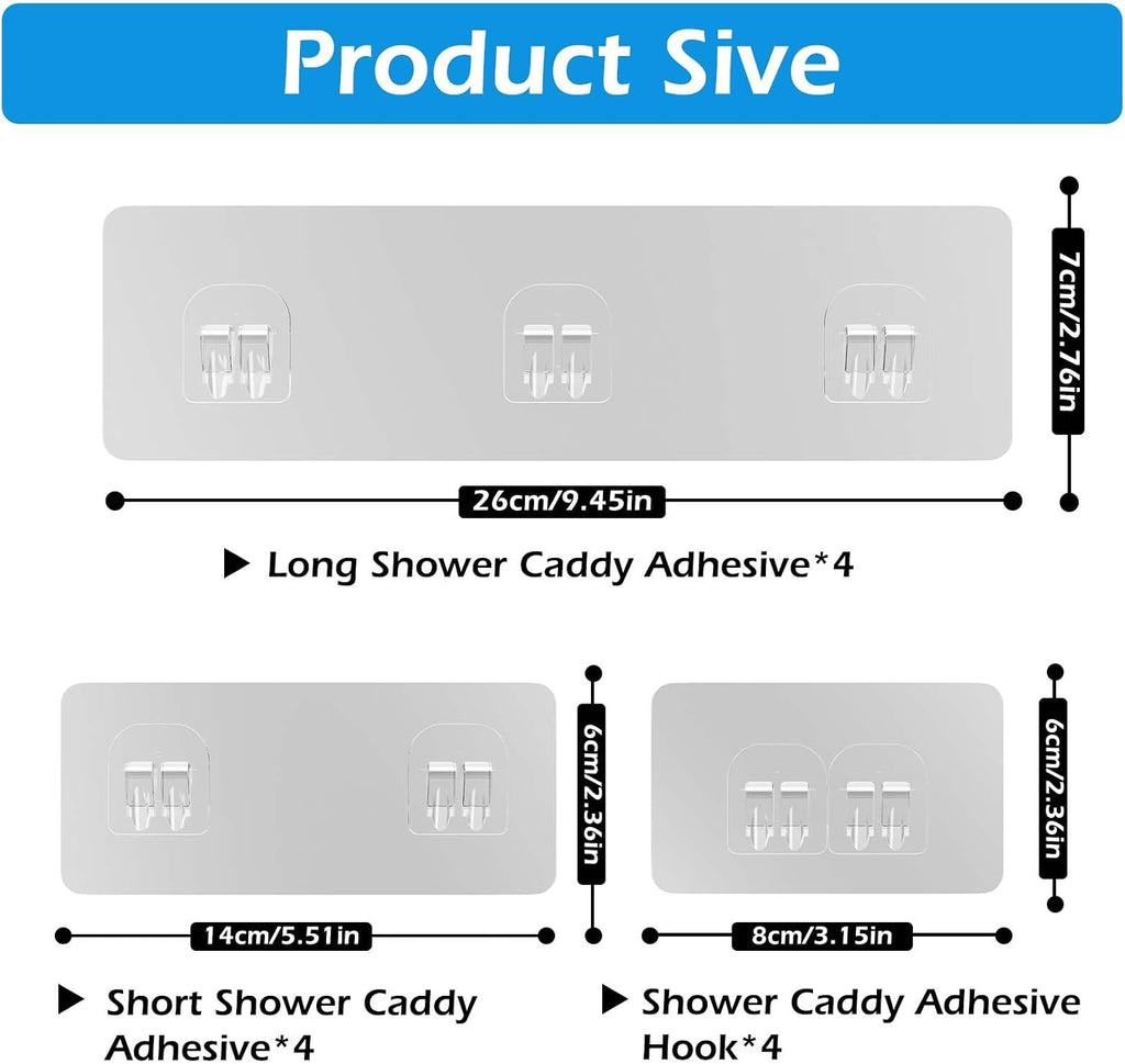 12 Pack Shower Caddy Adhesive Replacement, Shower Adhesive Strips, Strong Adhesive Hooks, Waterproof Sticker, No Drilling, for Bathroom Shelf and Kitchen Racks