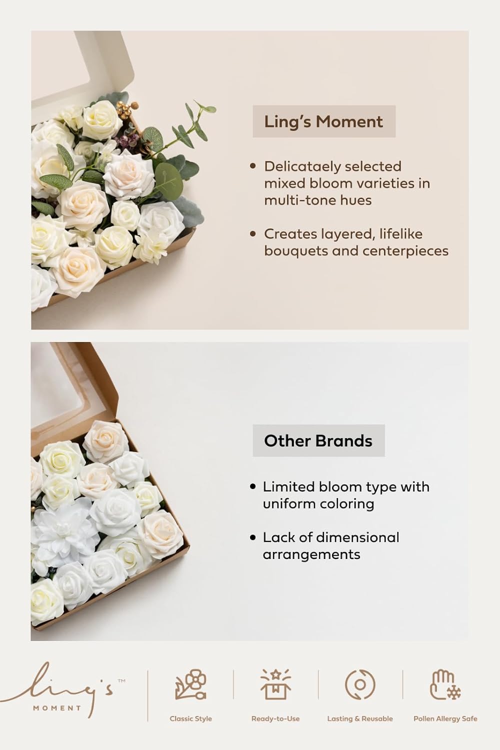 Ling's moment Artificial Pink Wedding Flowers Box, Sorbet Tropical, Deluxe