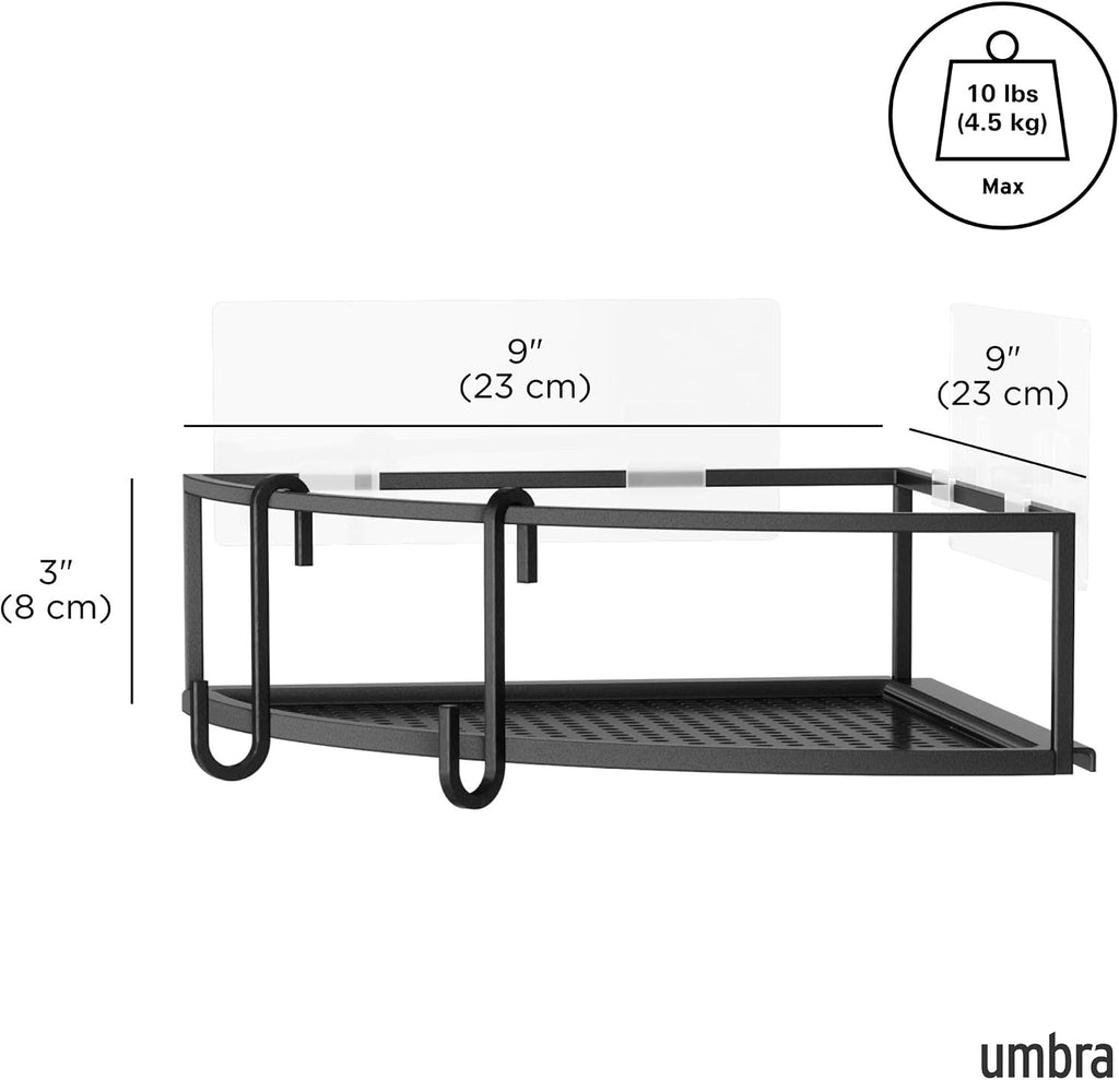 Umbra Cubiko Shower Caddy, Metal Corner Shelf with Adhesive, Black