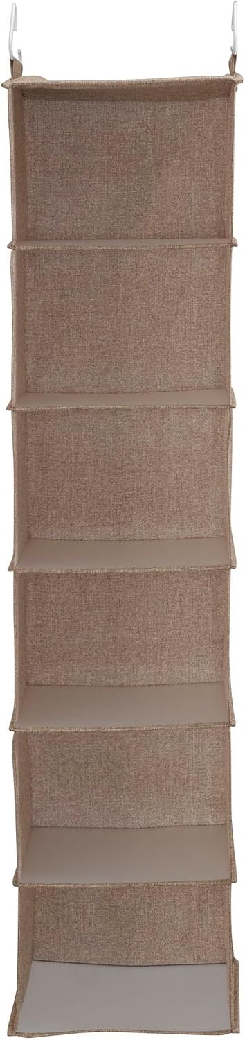 Household Essentials 6 Shelf Hanging Closet Organizer, Hanging Closet Shelf, Fabric Poly Linen and PEVA Shelving, Beige