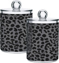 Black Leopard Print Qtip Holder Apothecary Jars Bathroom Storage Floss Makeup Organizer for Cotton Ball Swab Acrylic 2 Packs