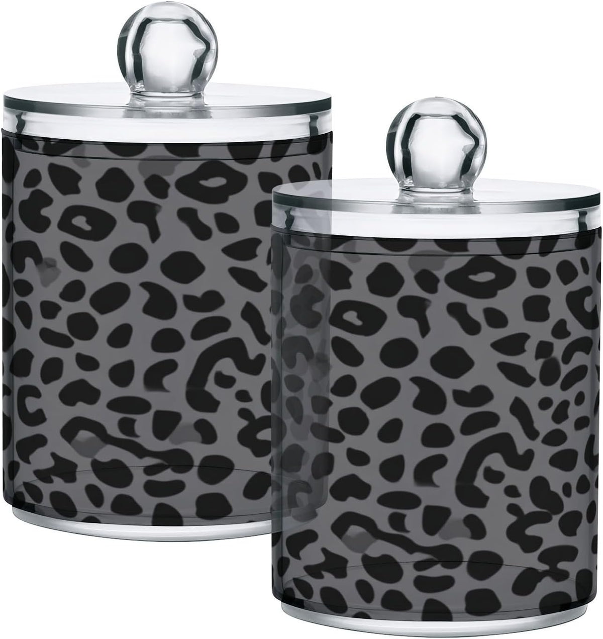 Black Leopard Print Qtip Holder Apothecary Jars Bathroom Storage Floss Makeup Organizer for Cotton Ball Swab Acrylic 2 Packs