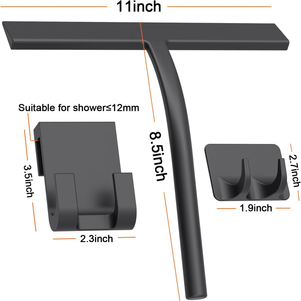 Silicone Shower Squeegee, Black, 11inch