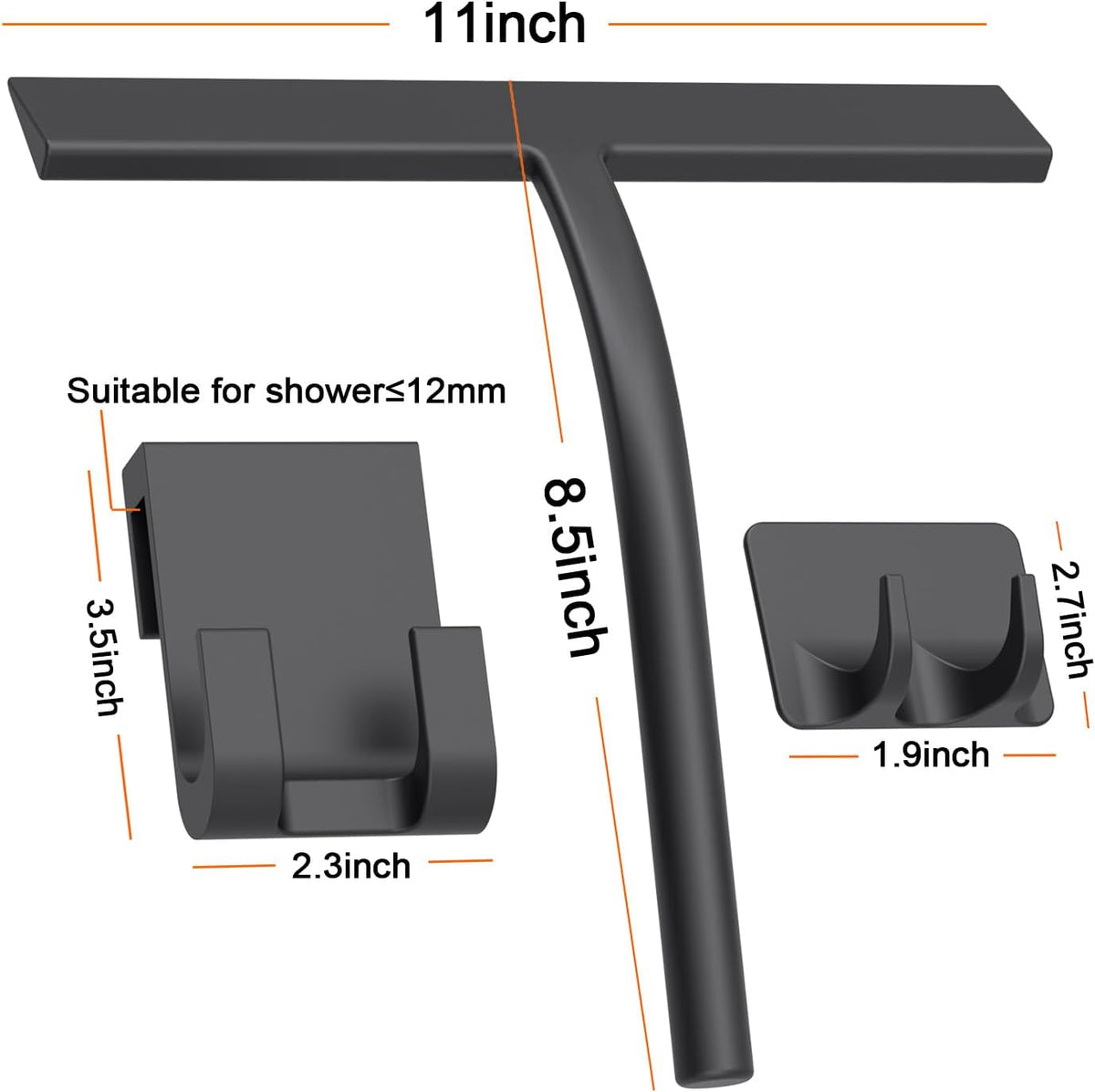 Silicone Shower Squeegee, Black, 11inch