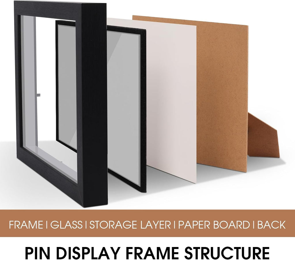 9 x11 Enamel Pin Display Frame with Glass, Shadow Box for Pin Collection ,Enamel Pin Holder, Desktop and Wall Display, Black