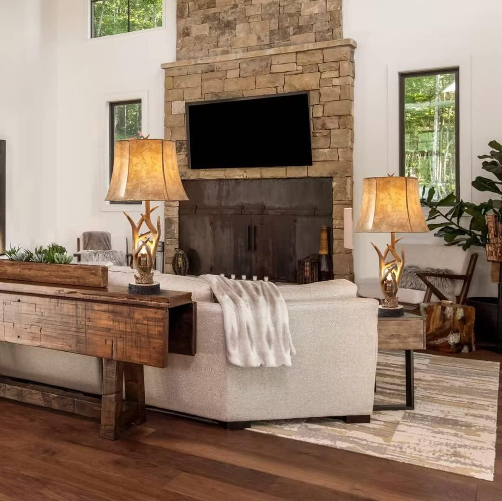 Dungoo 26" Rustic Antler Table Lamps Set of 2 for Bedroom with 2 USB Ports