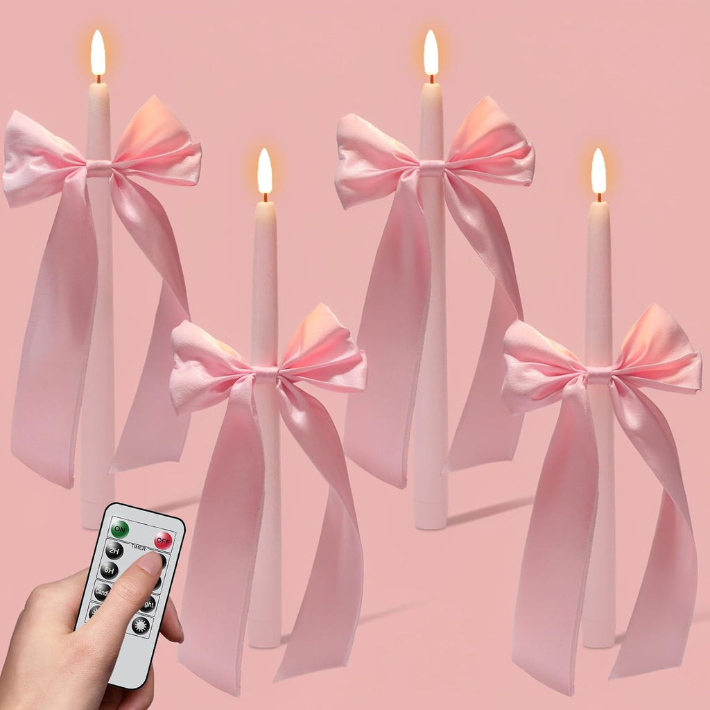 Wondise Pink Flameless Taper Candles with Remote Timer