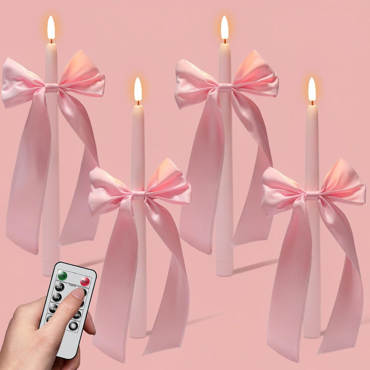 Wondise Pink Flameless Taper Candles with Remote Timer