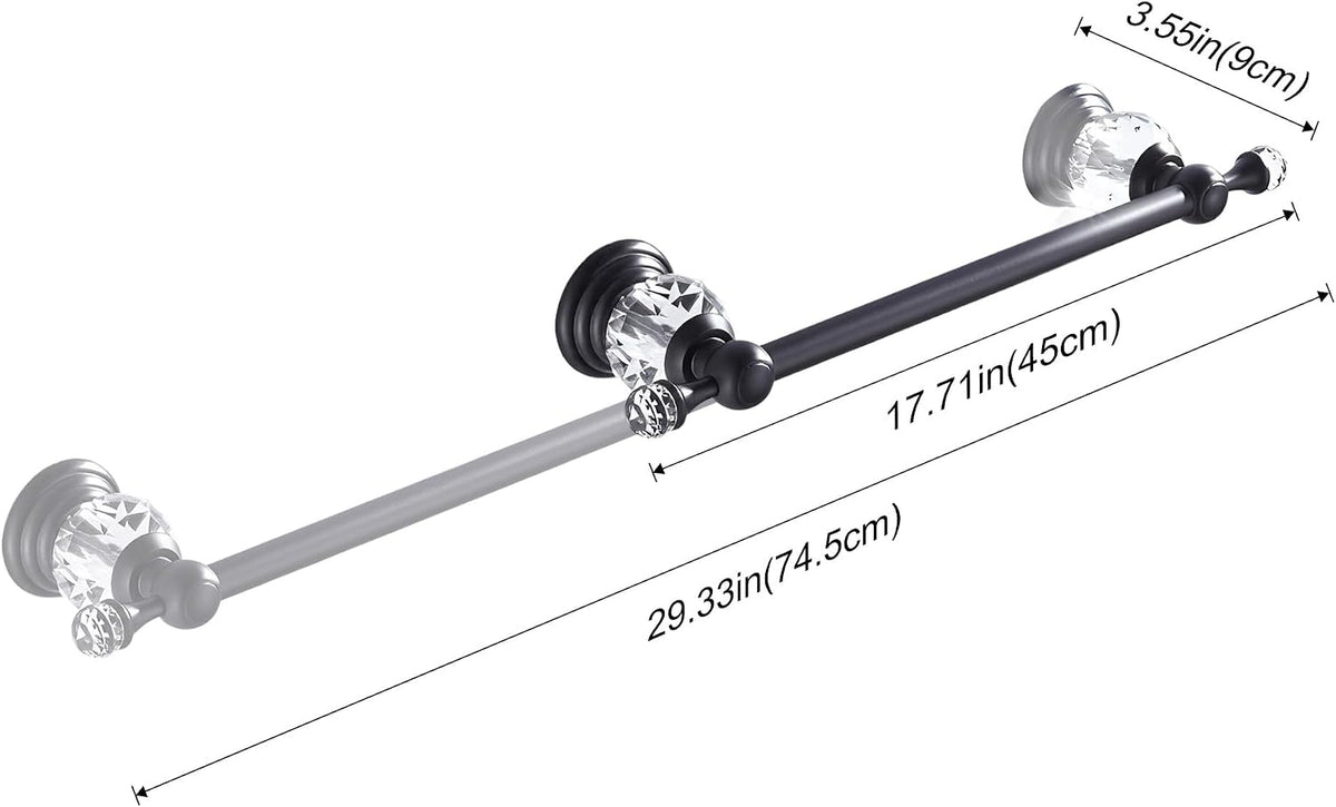 Crystal Black Towel Bar, Adjustable Bathroom Towel Holder Bar, Matte Black Single Towel Rack Hanger Home Towel Holder Rod for Bathroom Wall Mounted Bathroom Accessory