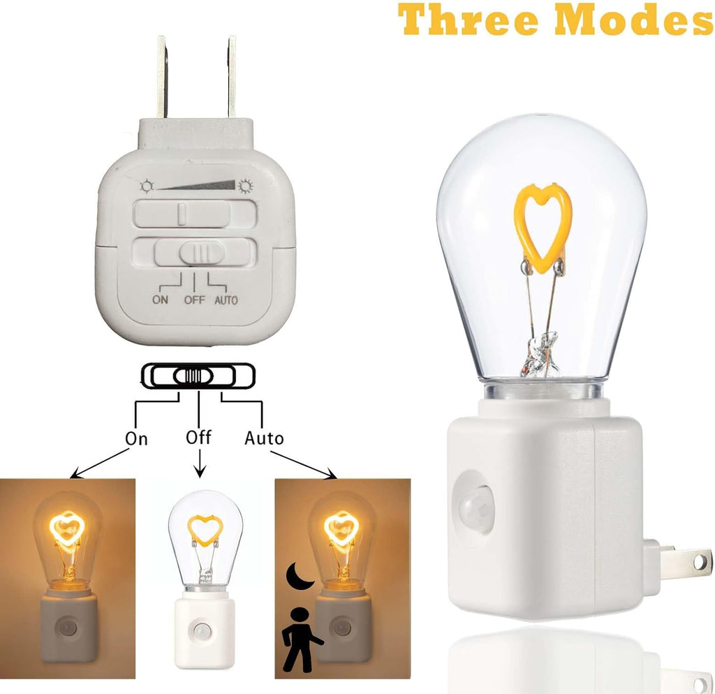 Plug in Night Light, 1W Warm White Led Night Bulb, Vintage, 10-100 lm Adjustable Brightness, for Bathroom, Hallway, Stairs, Bedroom, Kitchen, 1 Pack
