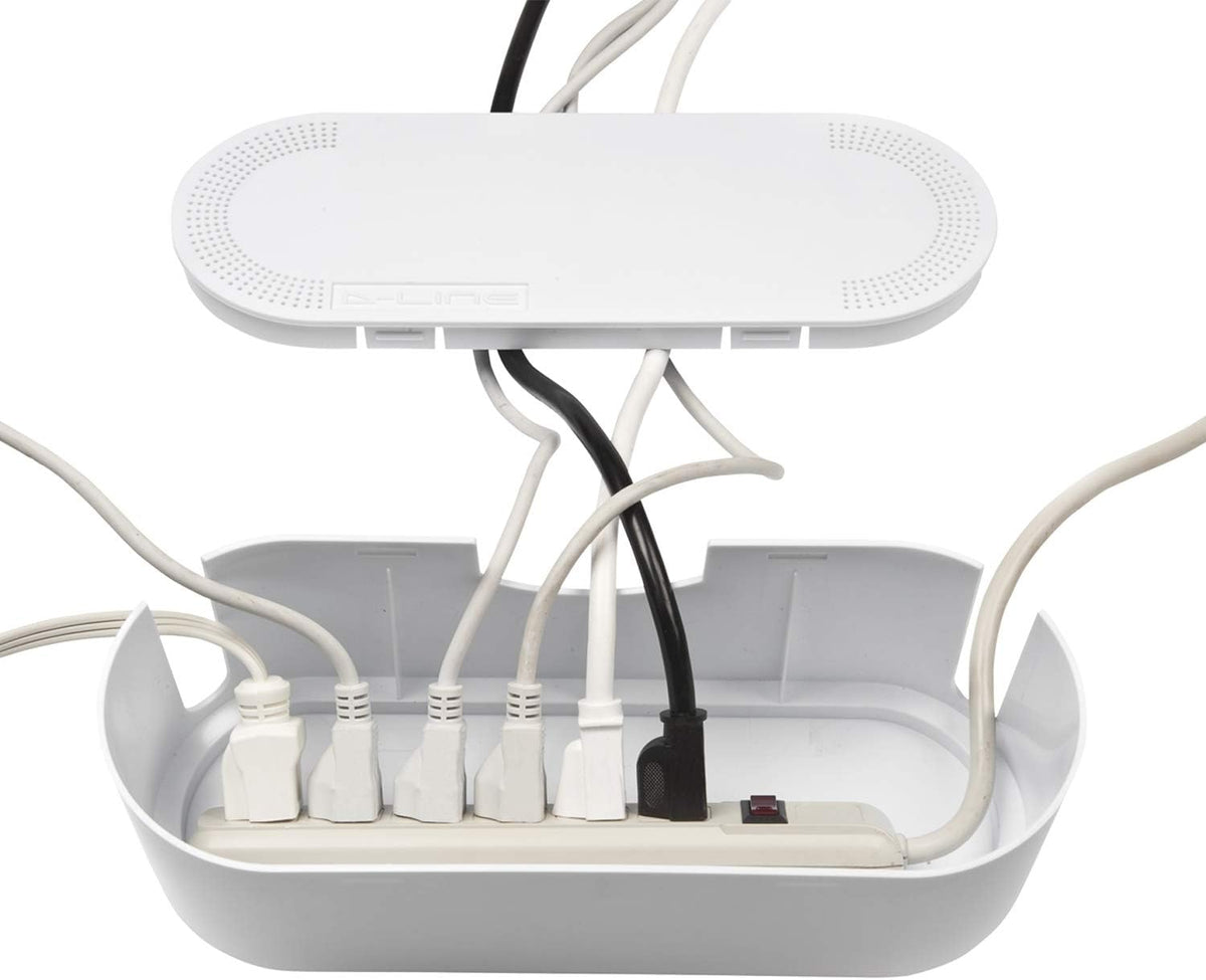 D-Line Cable Management Box (Small) & Cord Spiral Wrap (8.2ft Length) - White