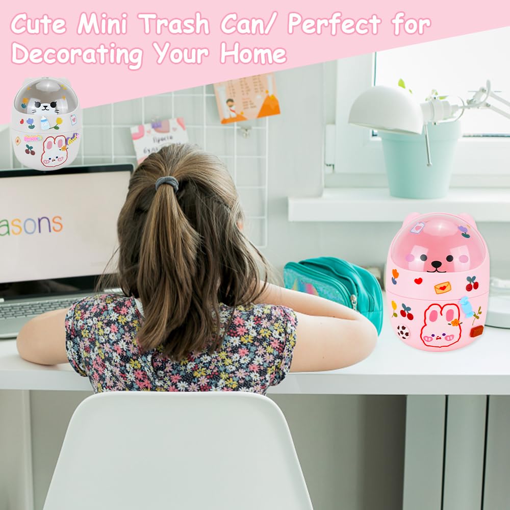 Cute Mini Trash Can with 5 Rolls Bin Liners, Grey