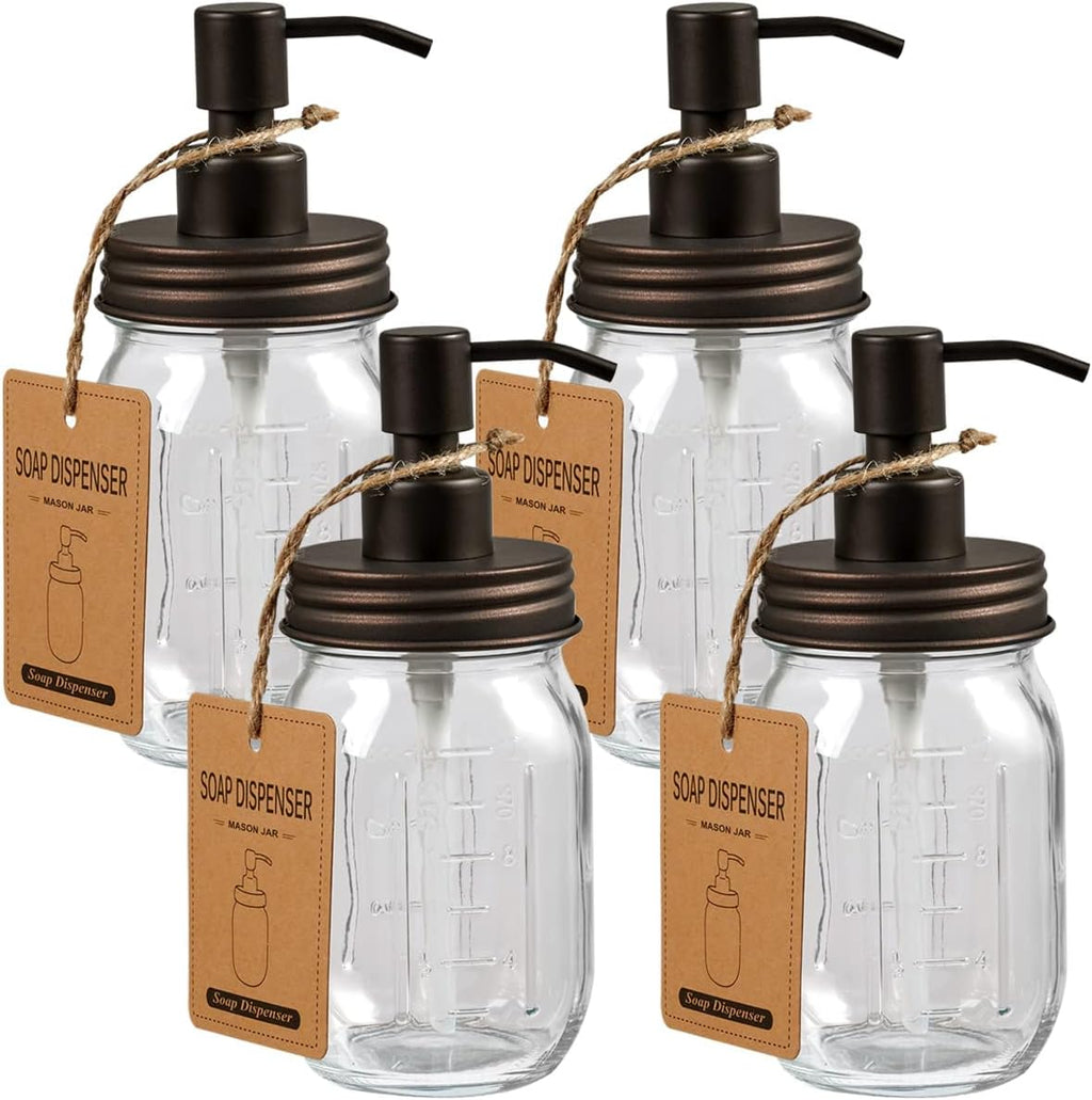 Amolliar Mason Jar Liquid Soap Dispenser, Lotion Dispenser(Bronze 4 Pack)
