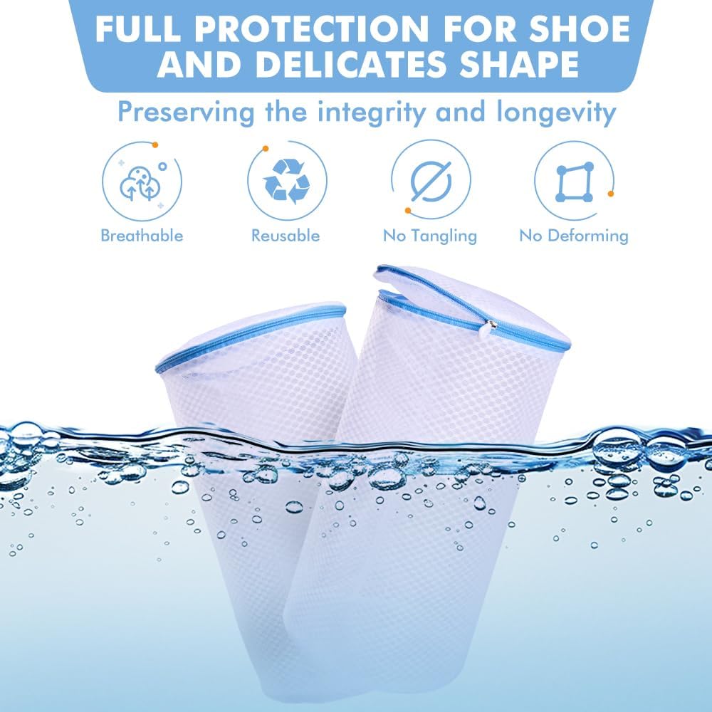 2 Pack Shoes Wash Bags,Shoe Washing Machine Bag,shoe laundry bag for washing machine，Honeycomb Mesh Laundry Bags with Zipper for Sneakers,Running Shoes,Sock,Bras,Delicates and Toys（14 in x 7.8 in）