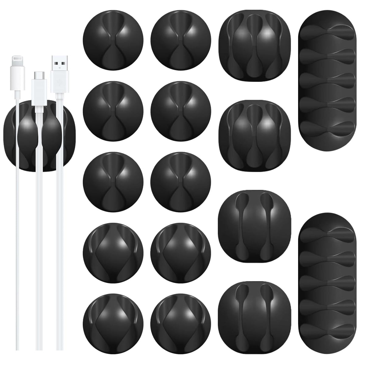 16Pack Black Desk Cable Management, Adjustable Cord Organizer Clips