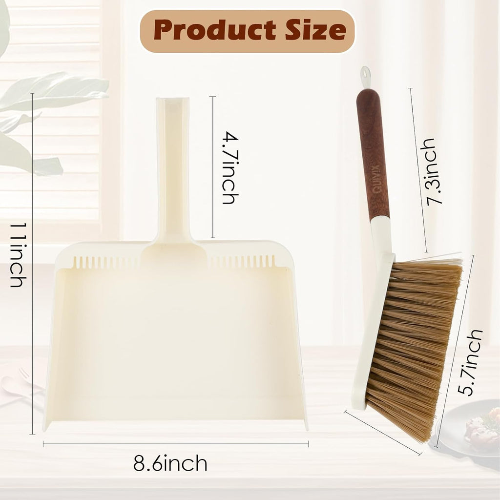 Hand Broom and Dustpan Set,with Sapele Wood Handle,Beige