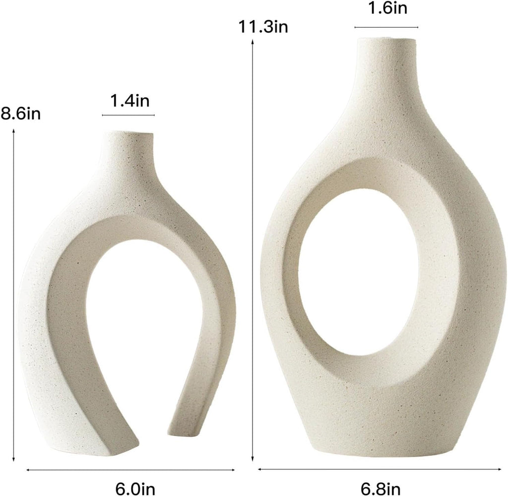 Liotww Snuggle Hollow Ceramic Flower Vase Modern Cream White Vase Set of 2