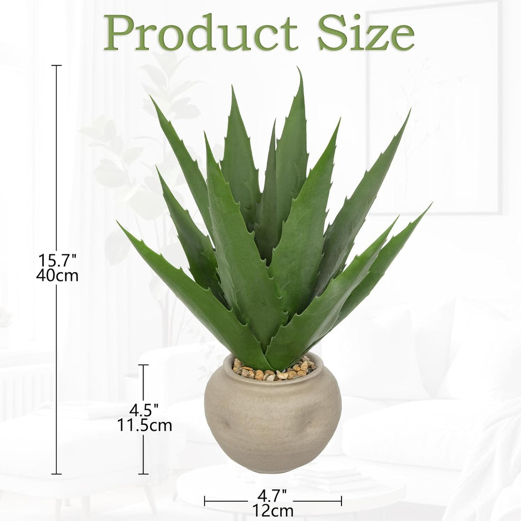Hollyone Large Artificial Agave Plants 16“ Fake Succulents Potted Faux Aloe Vera Plant in Ceramic Pot Succulent Agave Plants for Desk Modern Office Living Room Table Shelf Home Indoor Outdoor Decor