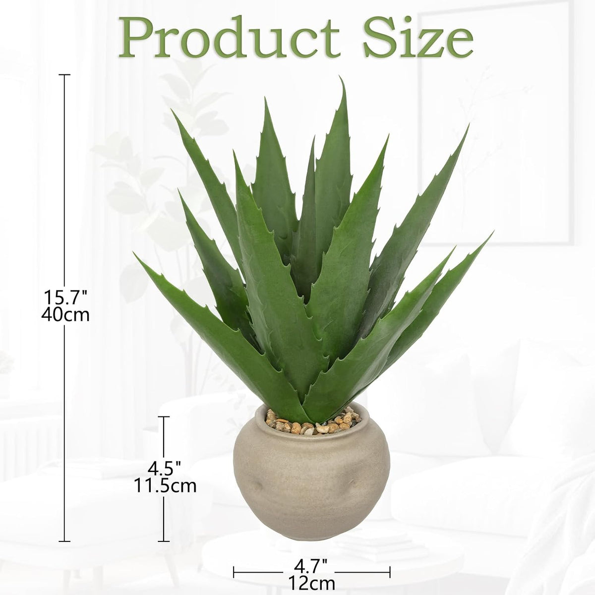 Hollyone Large Artificial Agave Plants 16“ Fake Succulents Potted Faux Aloe Vera Plant in Ceramic Pot Succulent Agave Plants for Desk Modern Office Living Room Table Shelf Home Indoor Outdoor Decor