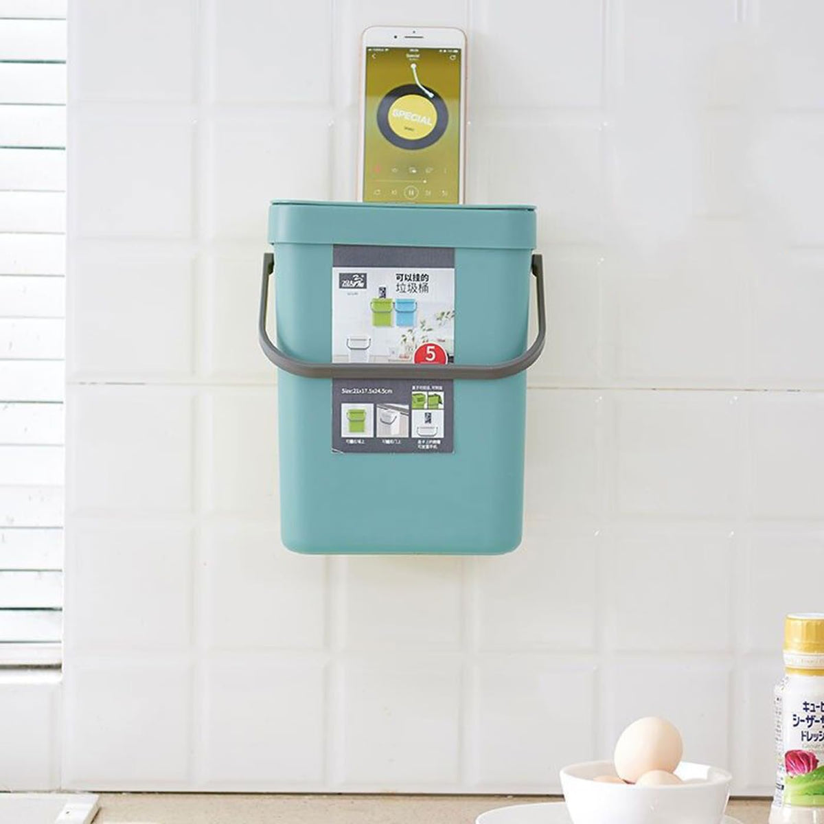 Small Trash Can with Lid Mini Kitchen Hanging Trash Can Tightly Sealed Odor Free, Small Countertop Compost Bin for Scraps from Daily Cooking, Mountable Trash Bin for Kitchen Counter, 5L (blue, 5L)