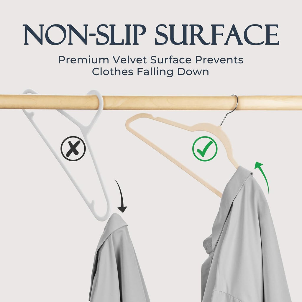 HOUSE DAY Beige Velvet Hangers 120 Pack, Premium Non Slip Clothes Hanger