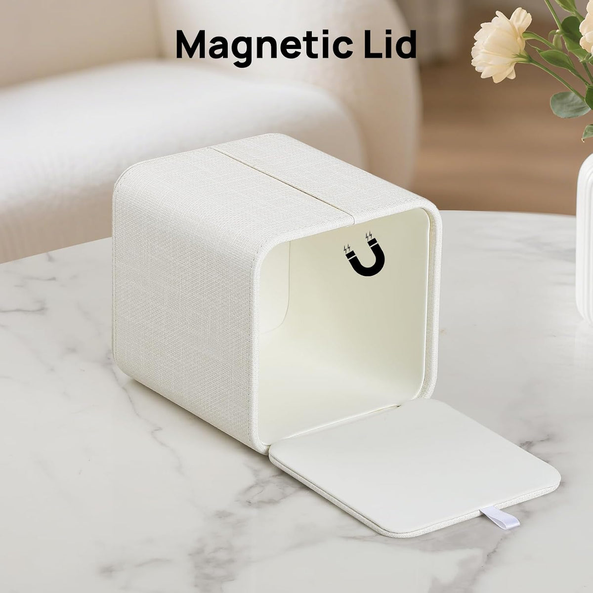 Square Tissue Box Cover PU Leather Tissue Box Holder Cube (Cream)