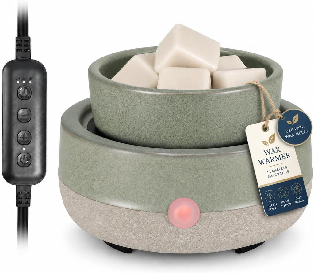 Candle Wax Melt Warmer with Timer Ceramic Electric Wax Melt 4-in-1 Oil Burner Adjusting Temperature Fits Yankee Large Jar Scented Candle for Home Decor Birthday Gifts for Women Mom Grandma Girls Green