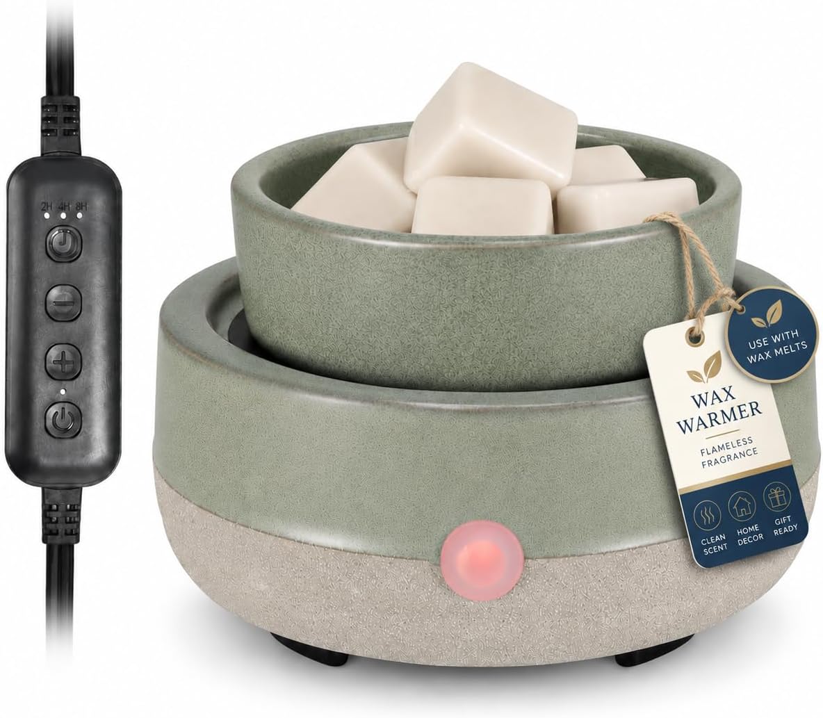 Candle Wax Melt Warmer with Timer Ceramic Electric Wax Melt 4-in-1 Oil Burner Adjusting Temperature Fits Yankee Large Jar Scented Candle for Home Decor Birthday Gifts for Women Mom Grandma Girls Green