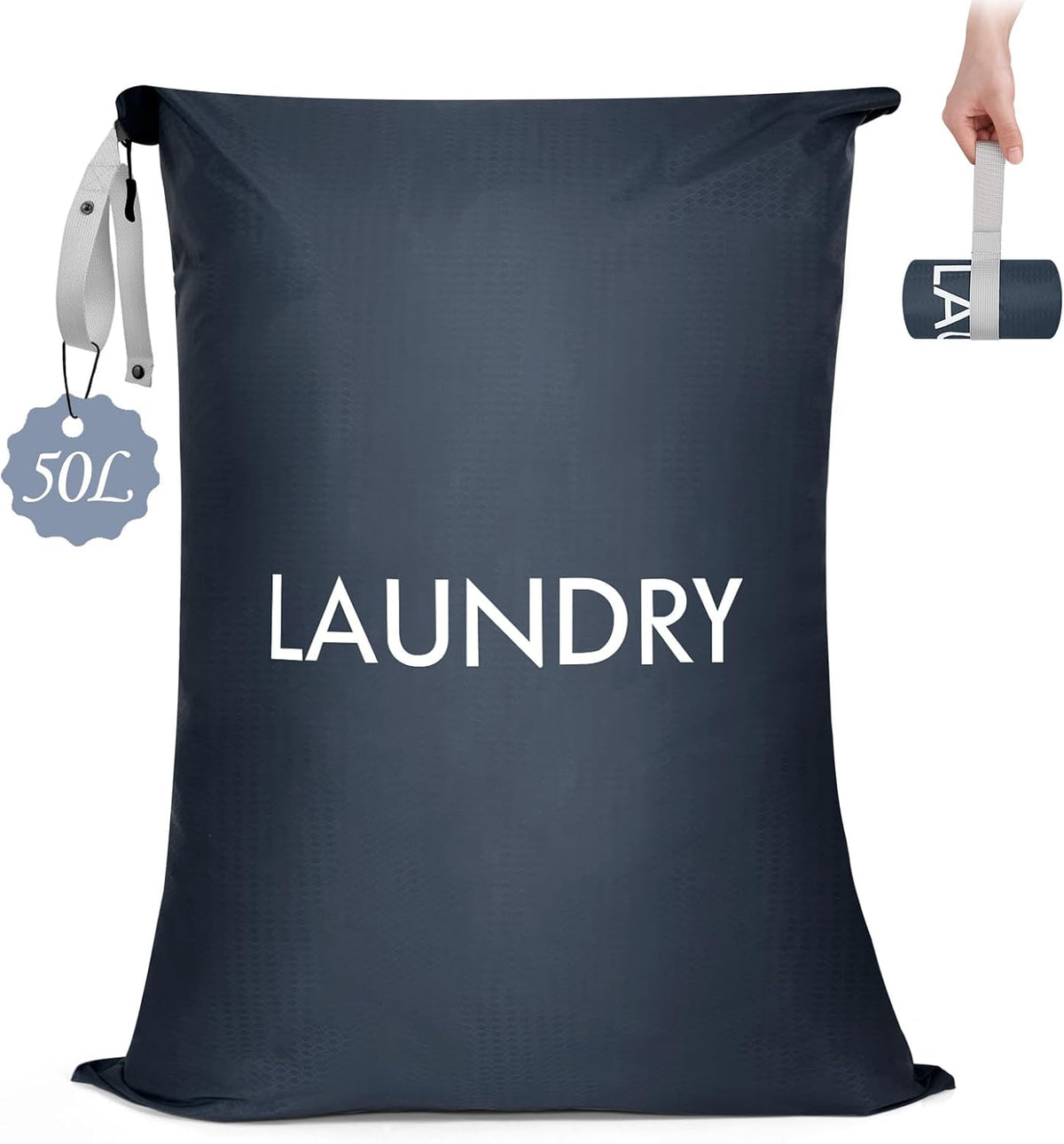 Travel Laundry Bag with Zipper, 50L Lightweight Dirty Clothes Organizer