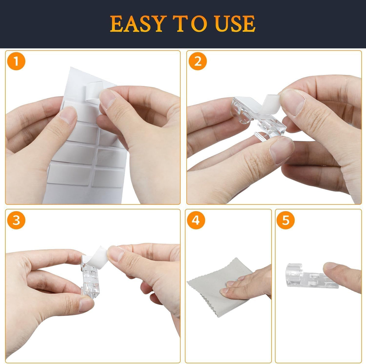 40 PCS Clear Adhesive Cable Clips, Strong Wire Holders for Cords, Durable Cable Management Clips & Cord Clips for Home Office Car Desk Wall TV PC Ethernet Cable