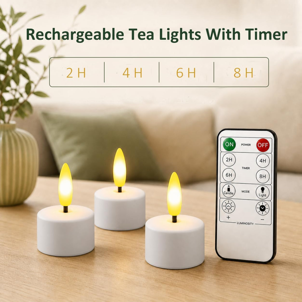 HL Rechargeable LED Tea Lights with USB Charging Base & Remote Timer
