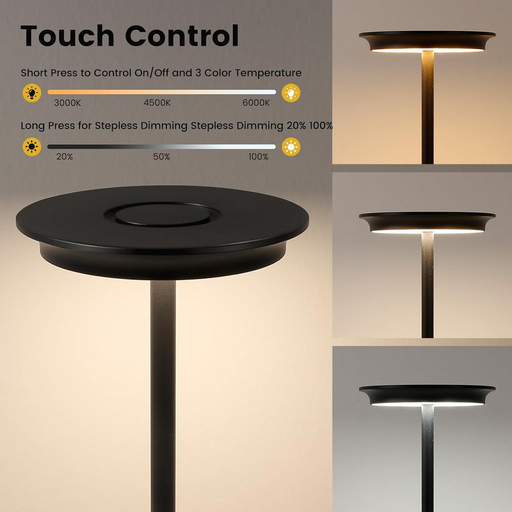 LED Rechargeable Cordless Table Lamp Battery Operated Light Black