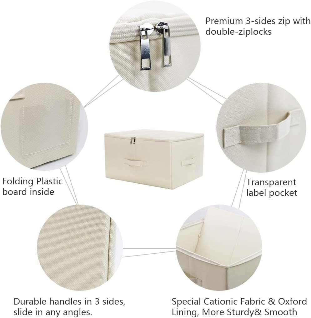 Fabric Storage Bins with Lid, Folding Large Clothes Storage Bin for Bedroom