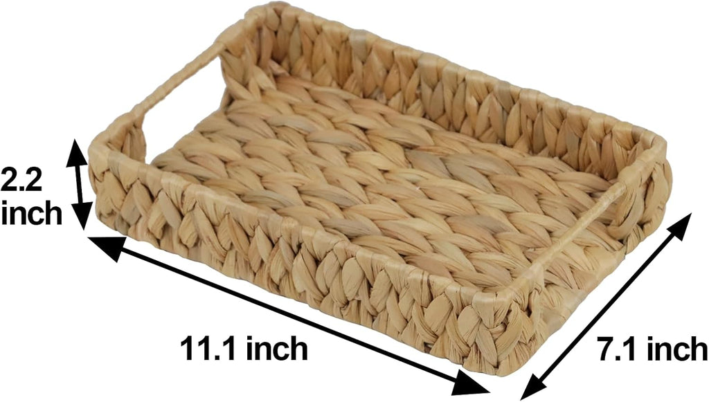 Water Hyacinth Bathroom Vanity Tray with Handle, 11 Inch