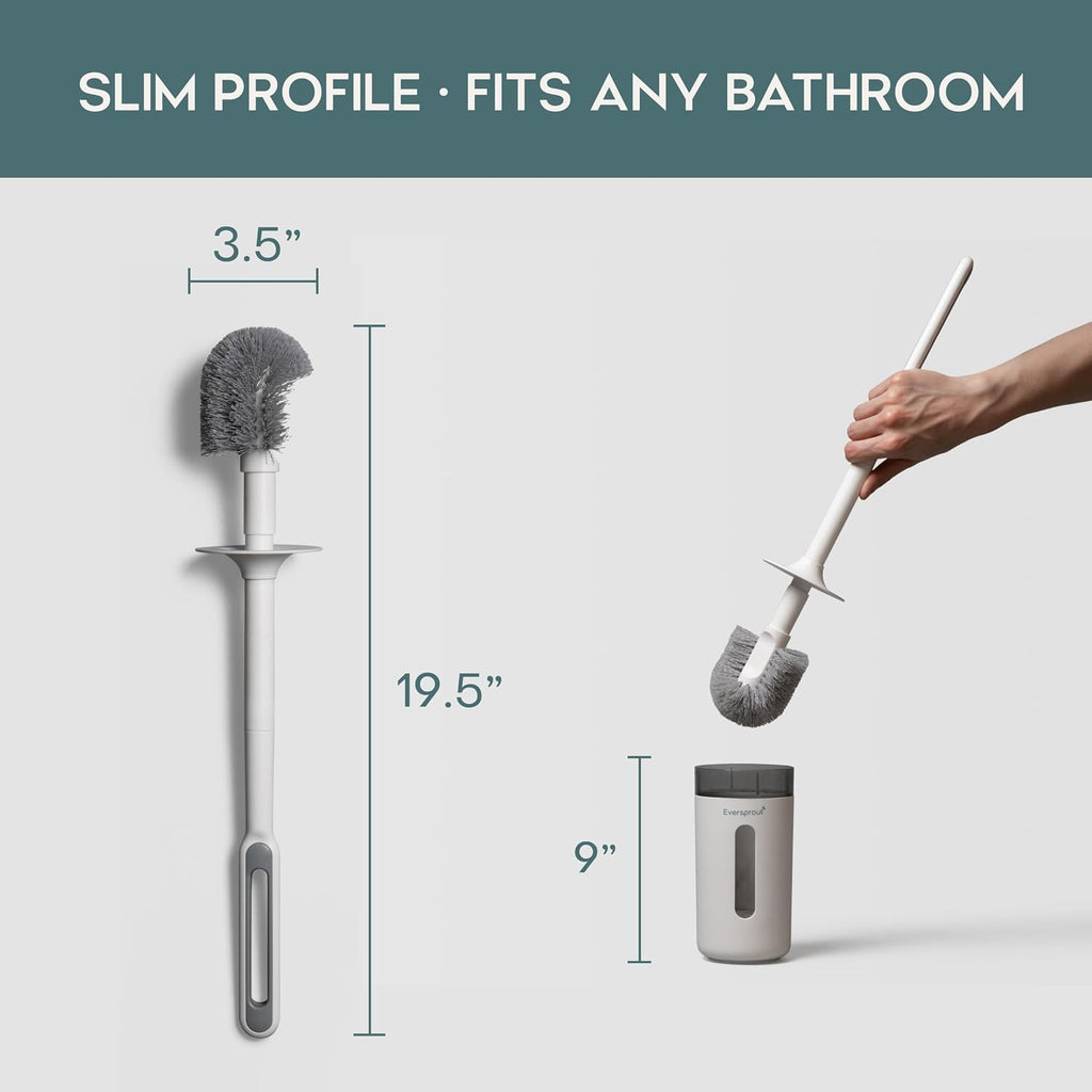Eversprout Tidy Toilet Bowl Brush and Holder Set, Wall Mount, Under Rim