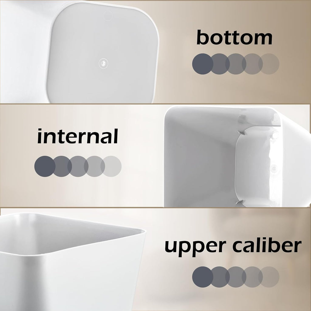 Hoolerry 9 Pieces Garbage Can 2 Gallon Small Trash Cans Bulk Bathroom Trash Bin Plastic Wastebasket Square for Bedroom Slim Bathroom Trashcan Small Container for Kitchen Office Home Rooms(White,Grey)