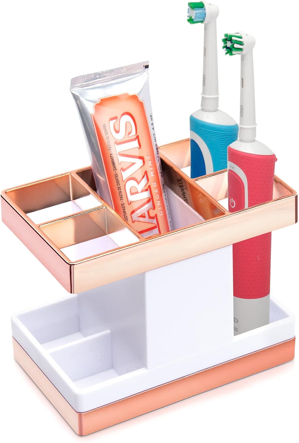 Chintu Kids Toothbrush Holder Set Rust Free Family Toothpaste Holder for Bathroom Countertop, Plastic Toothbrush Organizer Stand, Electric Toothbrush Holder Bathroom Shower Accessories Withe/Rose Gold
